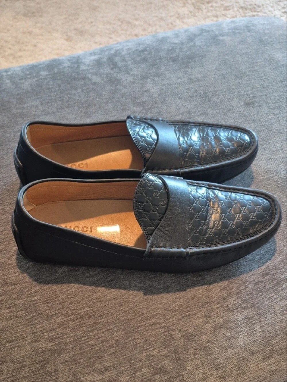 Gucci Black Embossed GG Leather Penny Loafers GUCCISSIMA